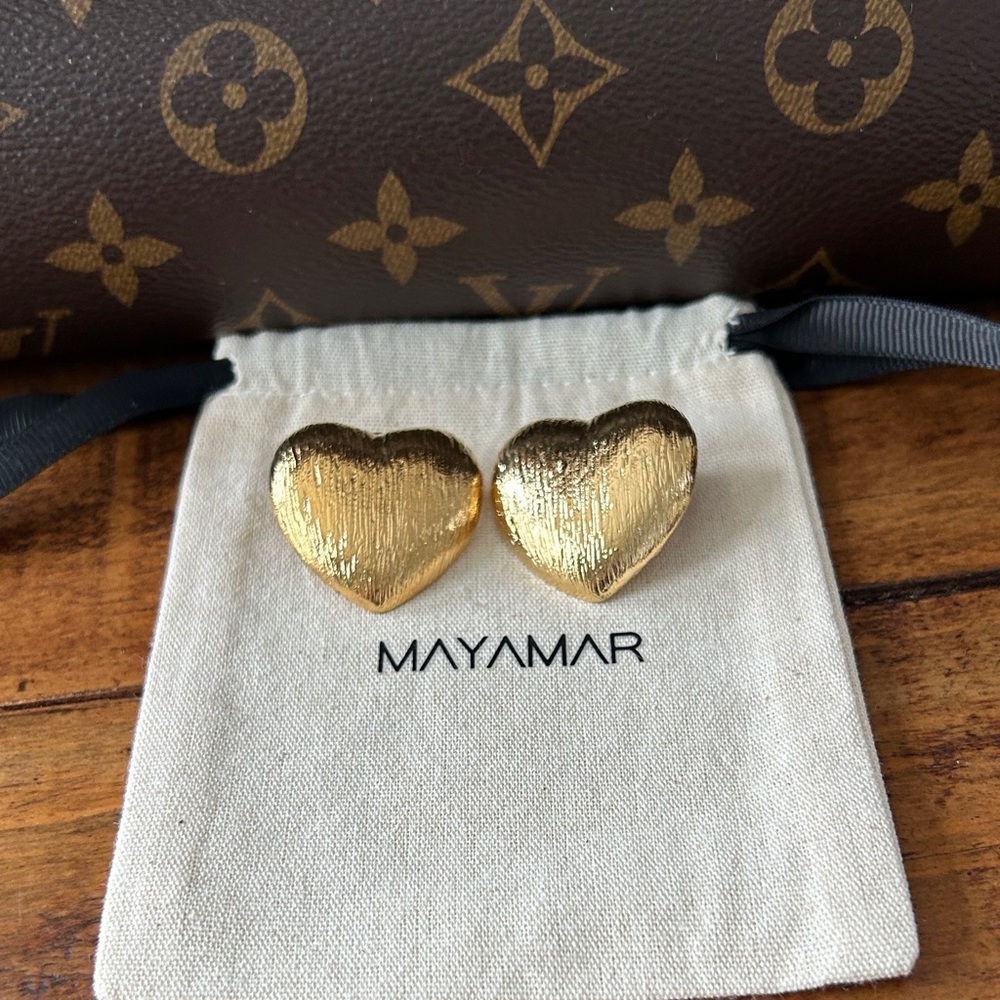 Mayamar Puffy Gold‎ Heart Earrings
